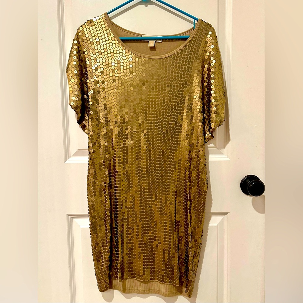 Michael Kors Gold Sequin Mini Dress SZ S
